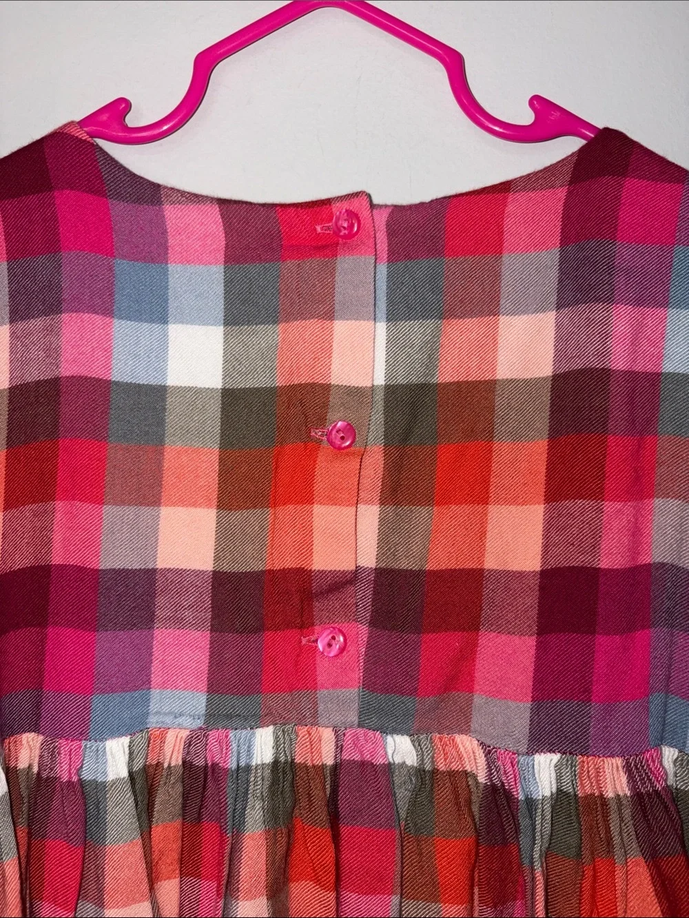 Girls' Gymboree Pink Plaid Cotton Dress - Tiered Long Sleeve Size 12